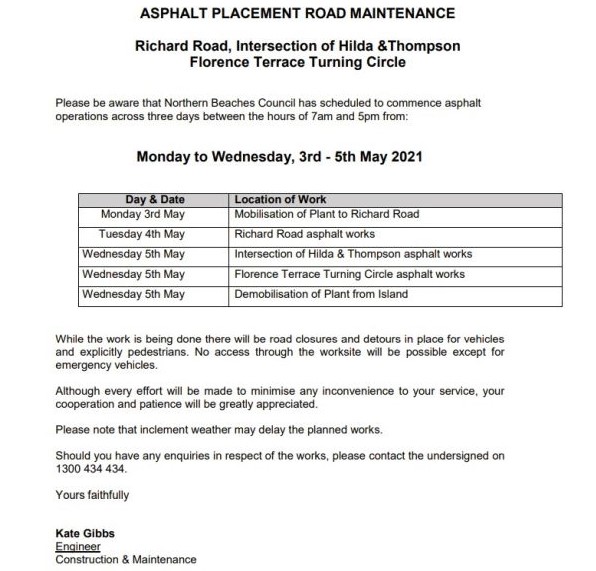 Notice of proposed road works